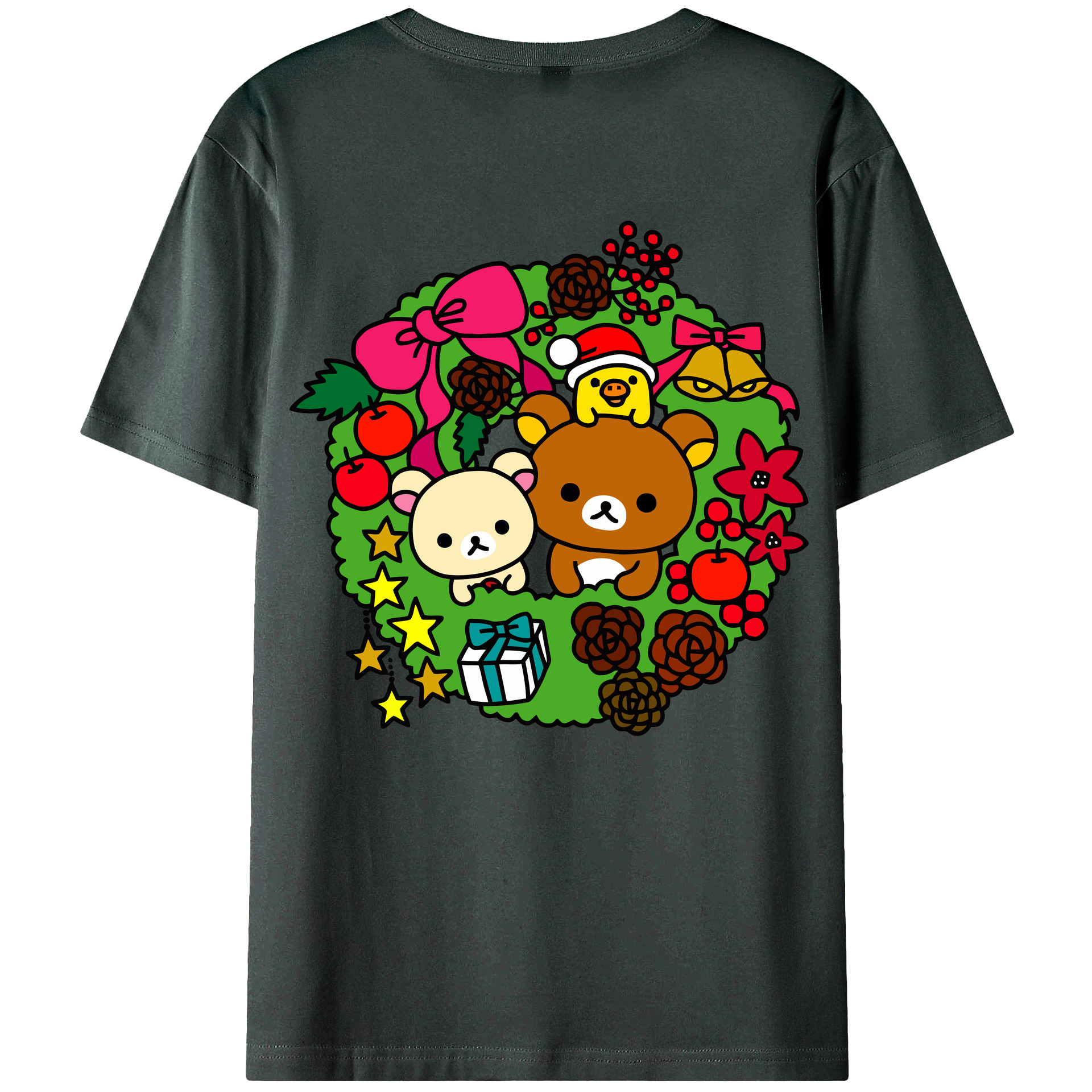 （画像用） リラックマ リラックマ キイロイトリ Rilakkuma Korilakkuma Kiiroitori 綿100％ メンズ半袖Tシャツ（バックプリント） 通気性